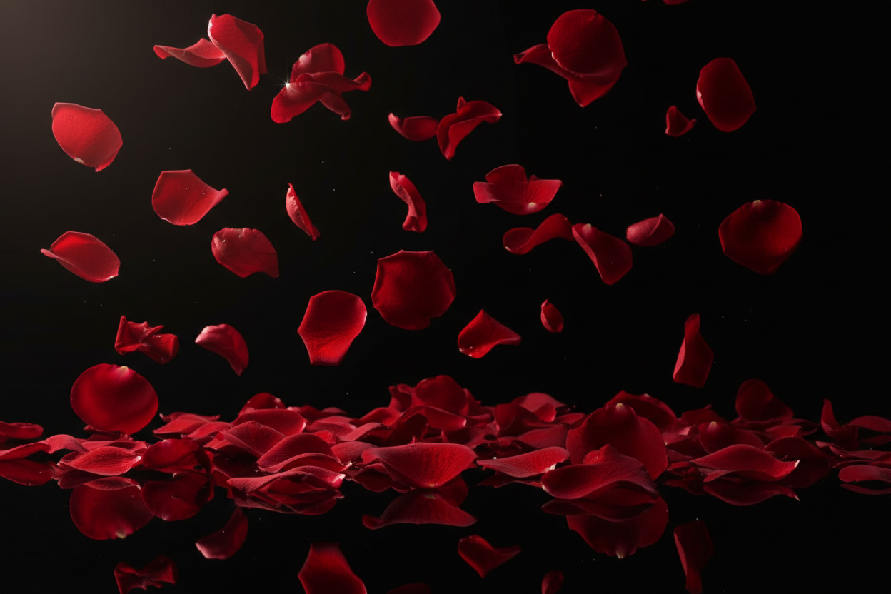 fond noir avec des pétale de fleurs rouge 